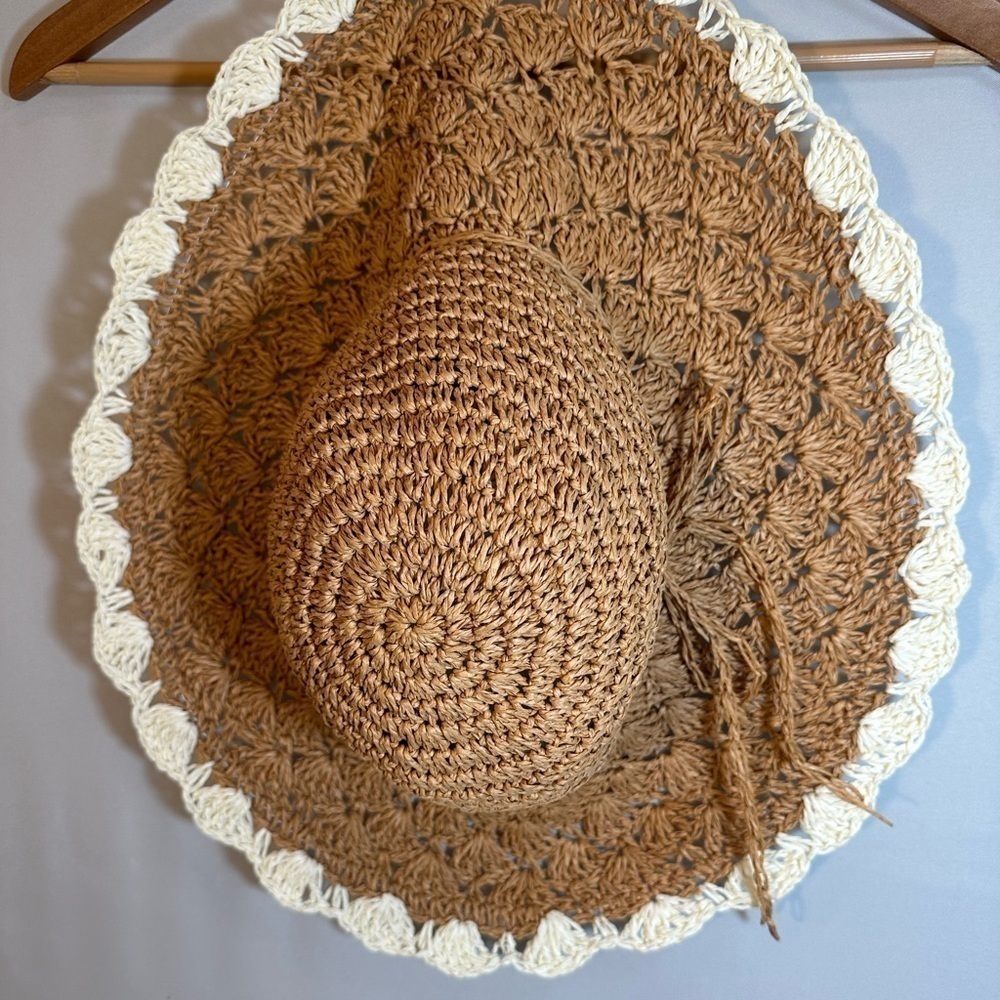 Womens Straw Summer Beach Sun Big Brim Floppy Foldable Hat Tie Bow Gardening NWT - Picture 3 of 7